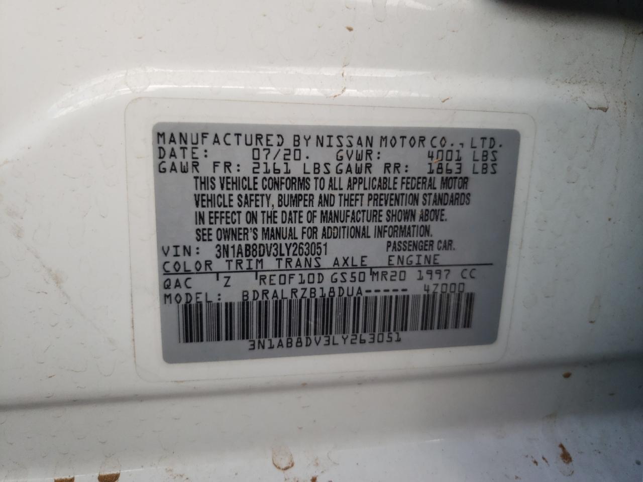 3N1AB8DV3LY263051 2020 Nissan Sentra Sr