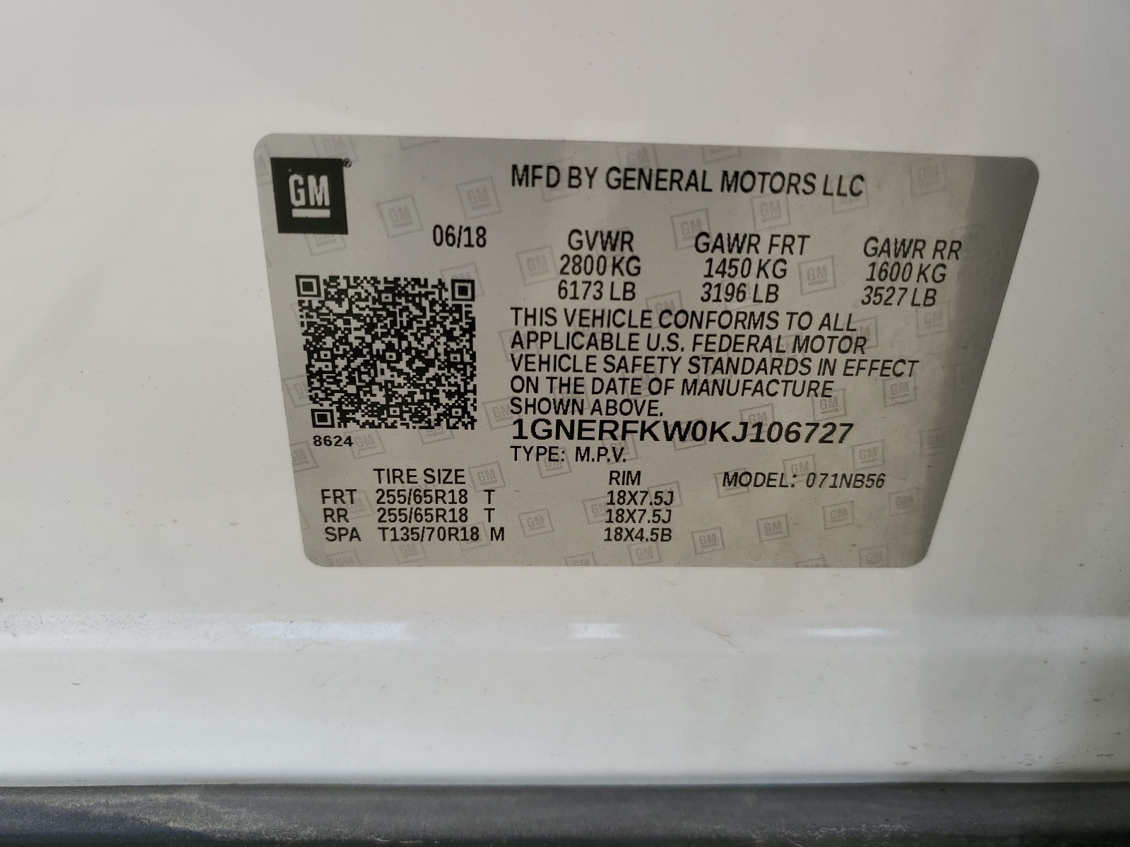 1GNERFKW0KJ106727 2019 Chevrolet Traverse Ls