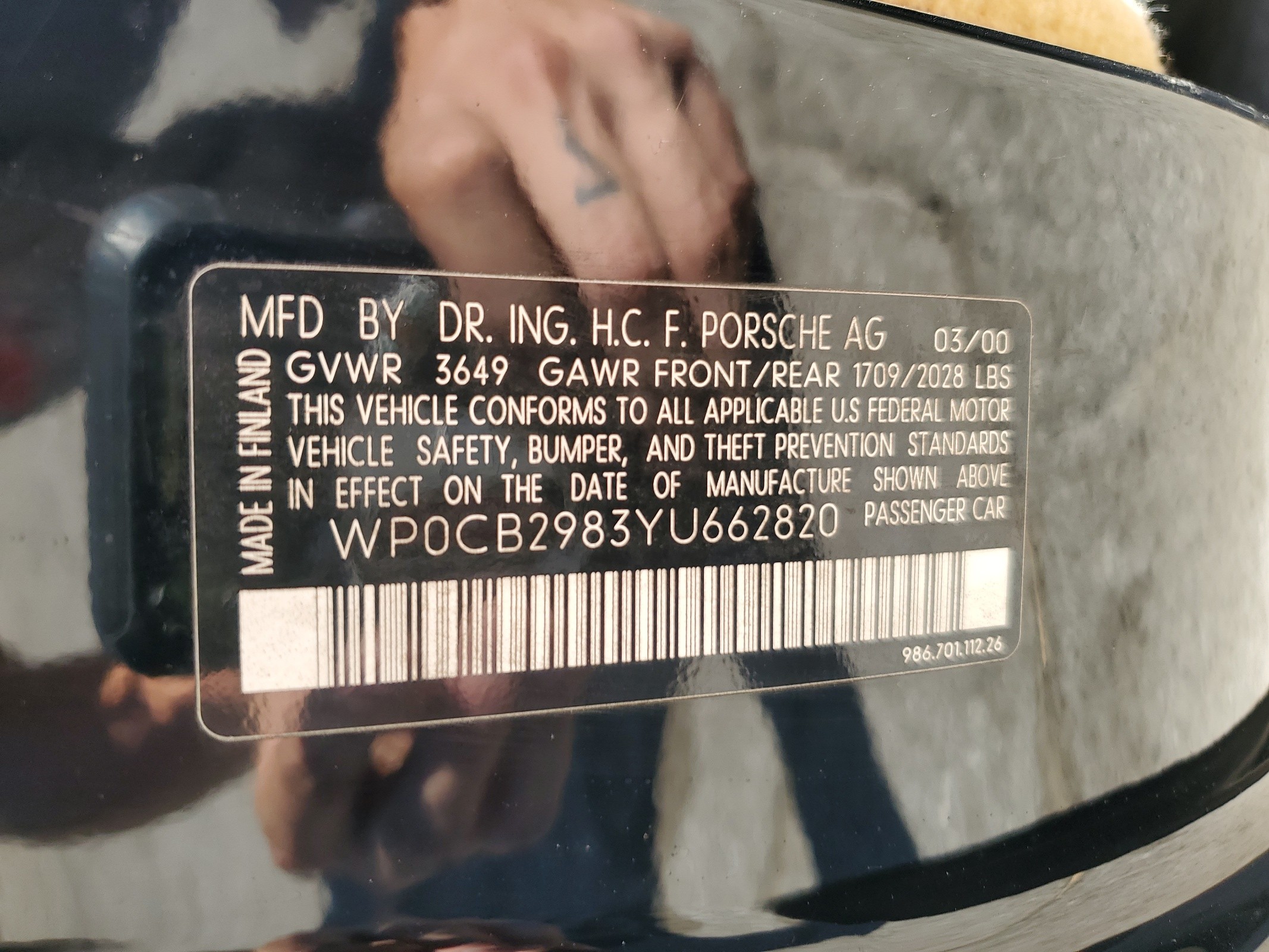 WP0CB2983YU662820 2000 Porsche Boxster S