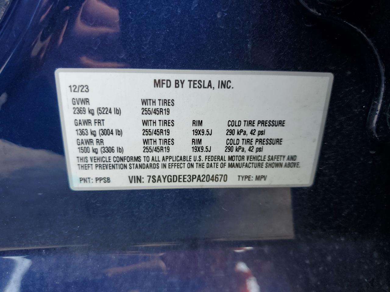 2023 Tesla Model Y VIN: 7SAYGDEE3PA204670 Lot: 68660674