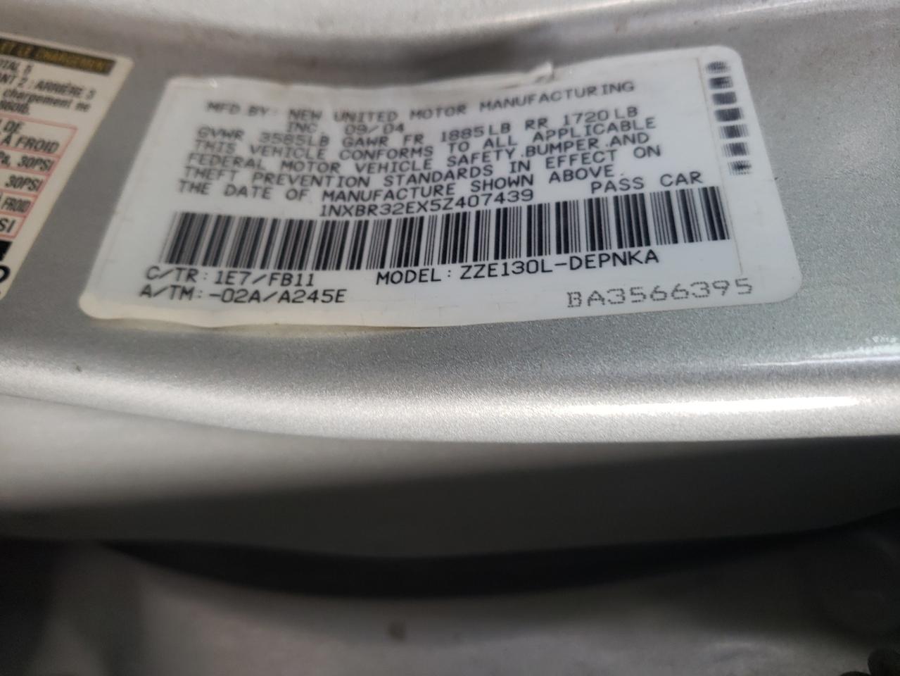 2005 Toyota Corolla Ce VIN: 1NXBR32EX5Z407439 Lot: 65579424