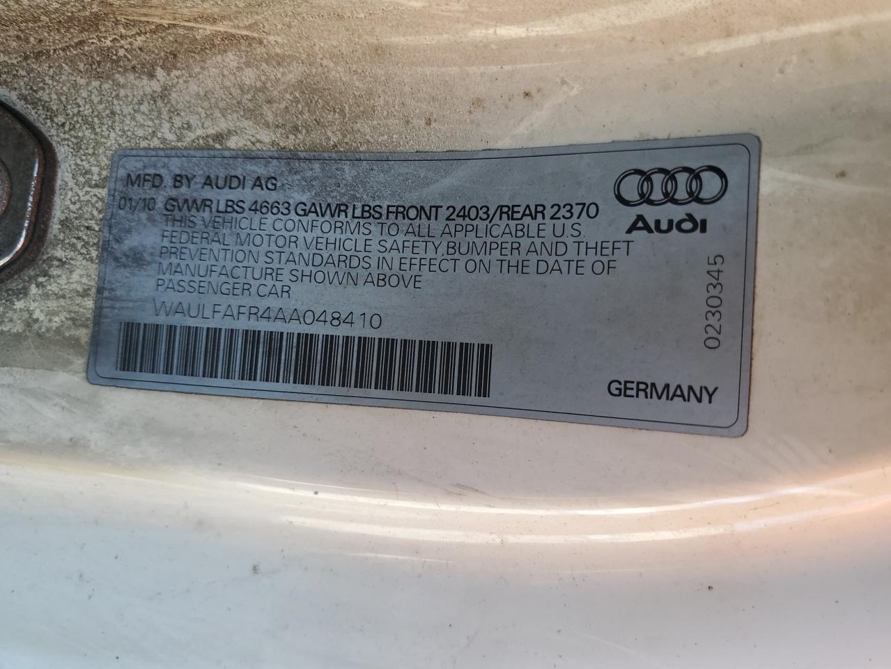 2010 Audi A5 Premium Plus VIN: WAULFAFR4AA048410 Lot: 69803534