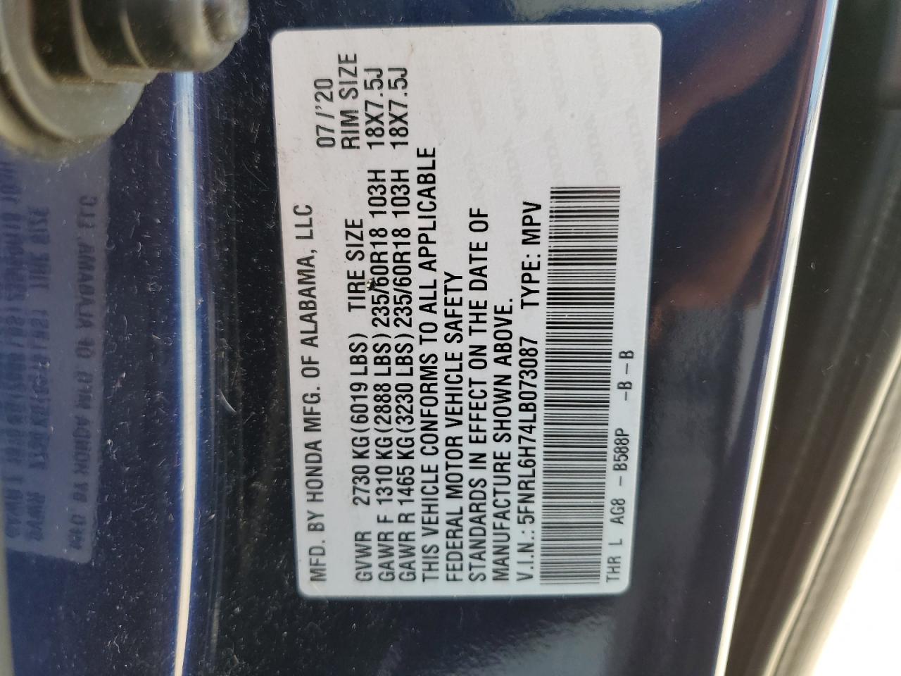 5FNRL6H74LB073087 2020 HONDA ODYSSEY - Image 15