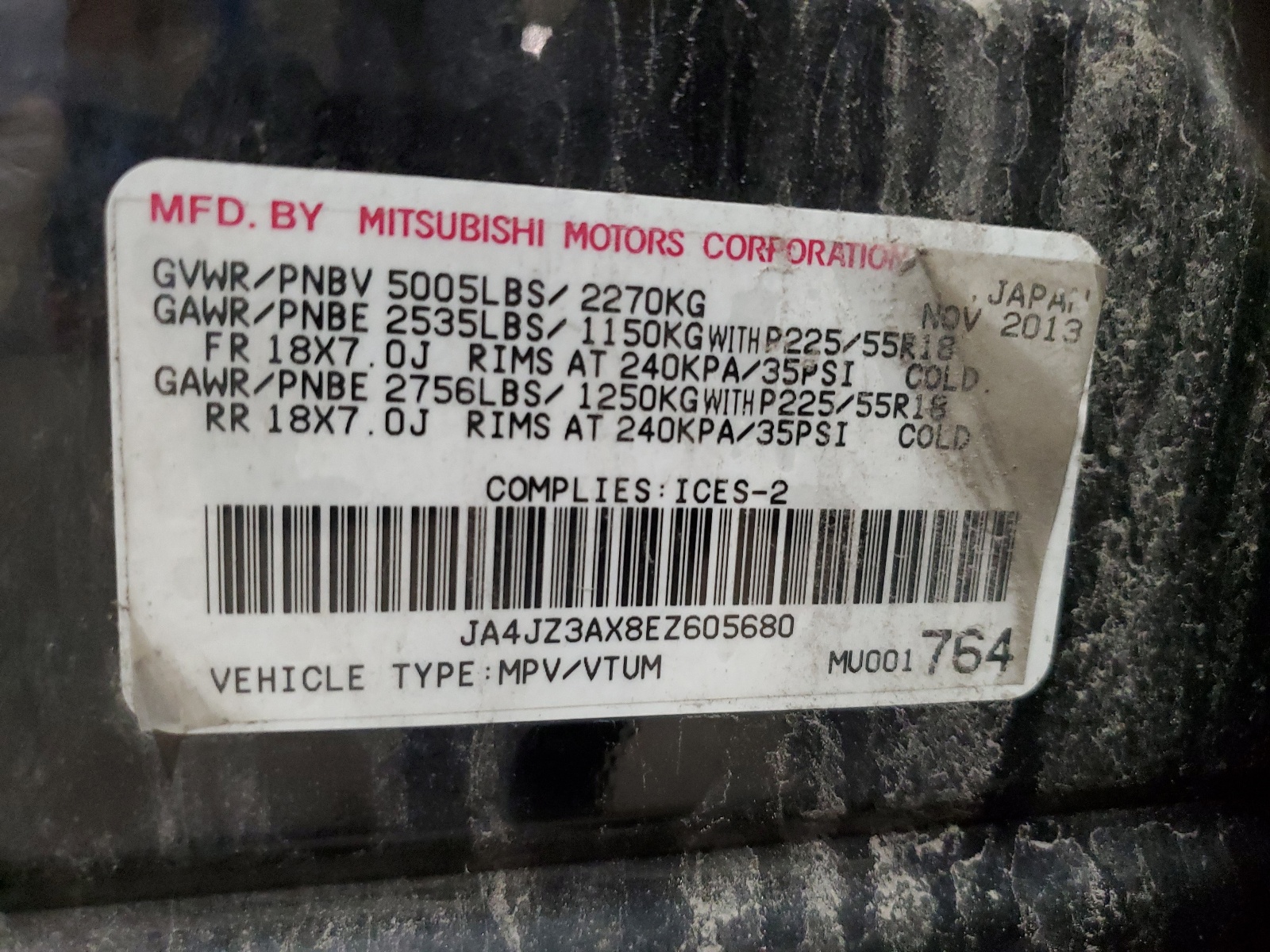 JA4JZ3AX8EZ605680 2014 Mitsubishi Outlander Se