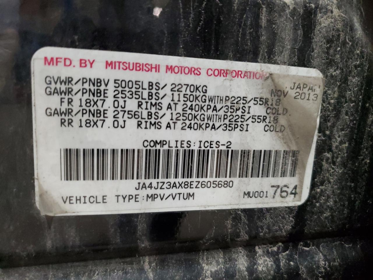 2014 Mitsubishi Outlander Se VIN: JA4JZ3AX8EZ605680 Lot: 67048064