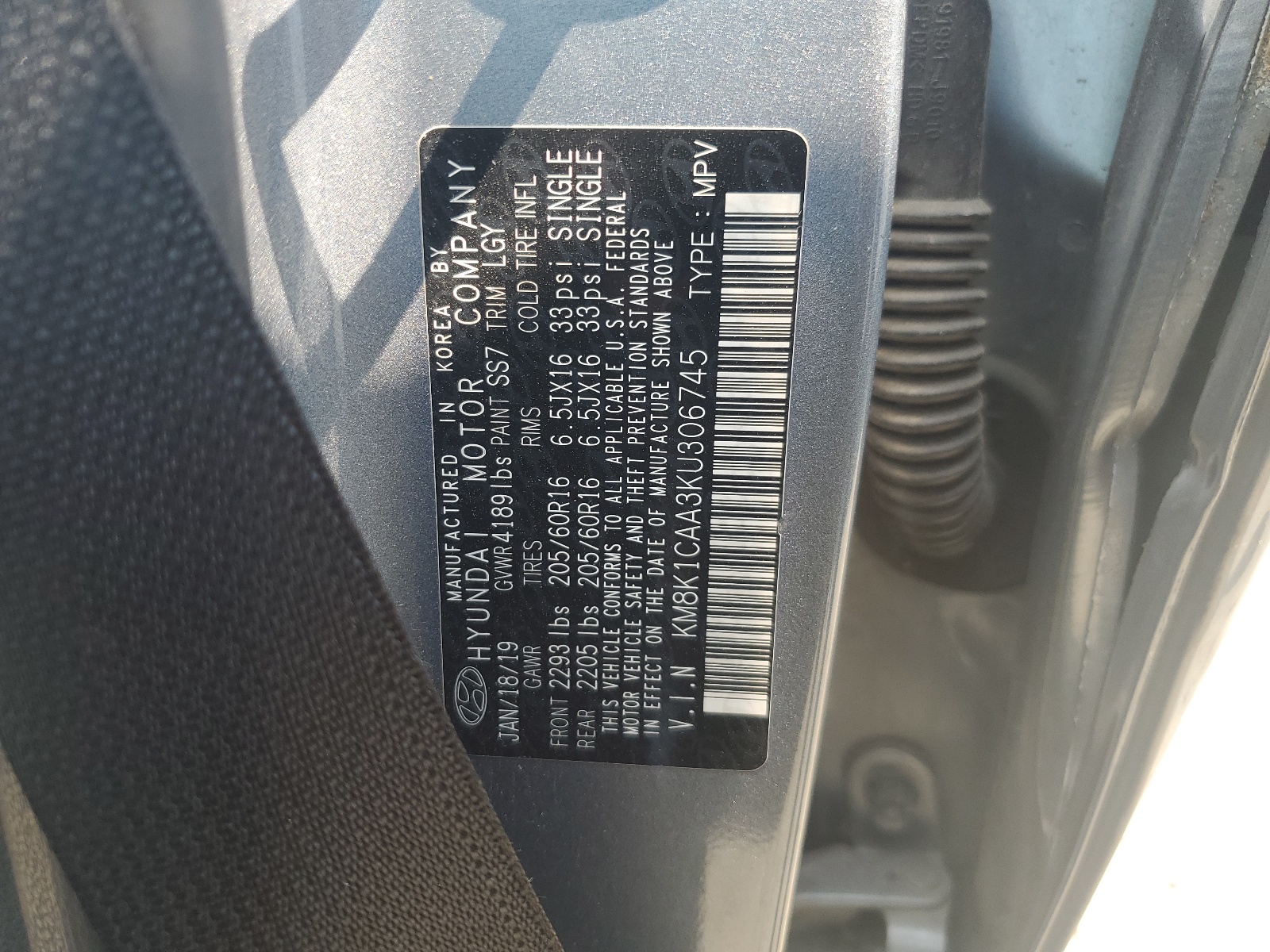 KM8K1CAA3KU306745 2019 Hyundai Kona Se