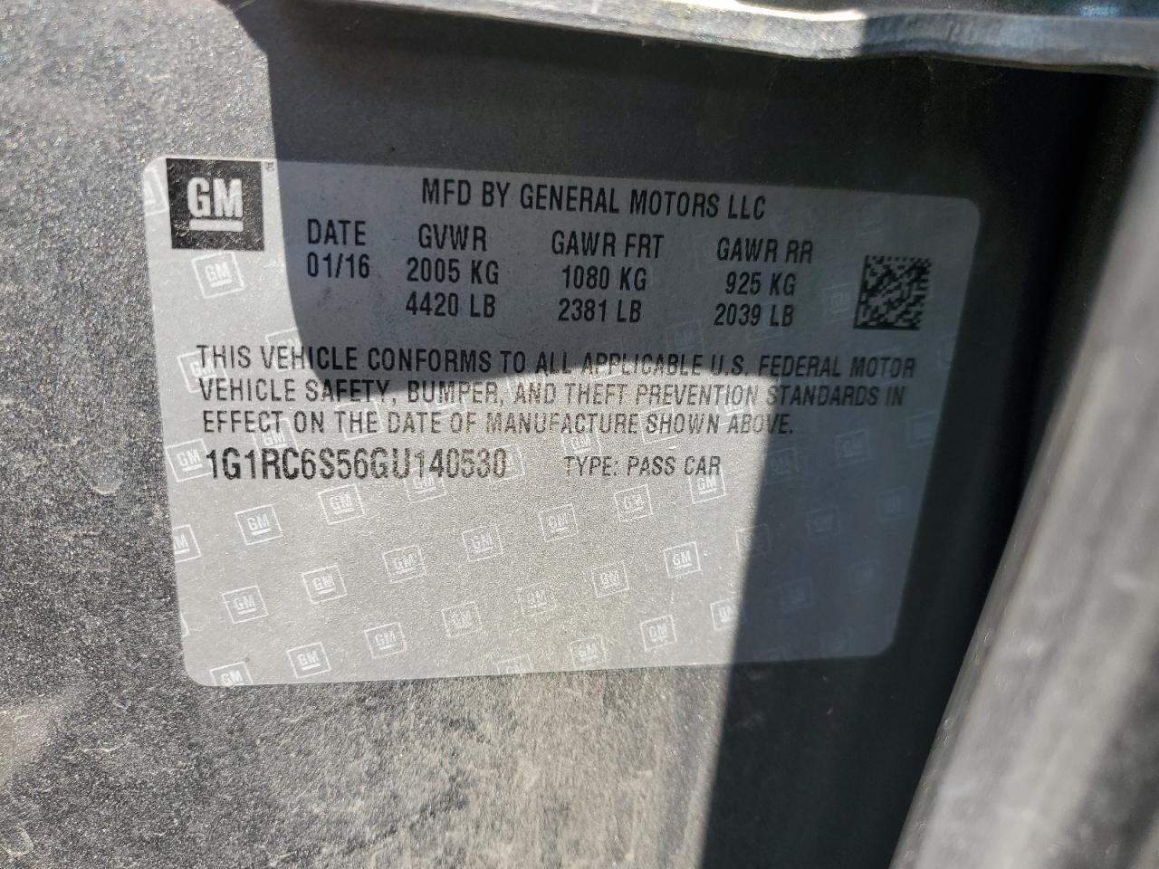 2016 Chevrolet Volt Lt VIN: 1G1RC6S56GU140530 Lot: 66146344
