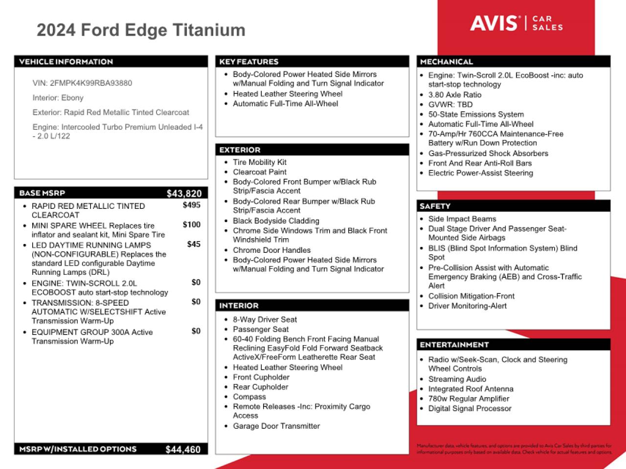 2024 Ford Edge Titanium VIN: 2FMPK4K99RBA93880 Lot: 69662184