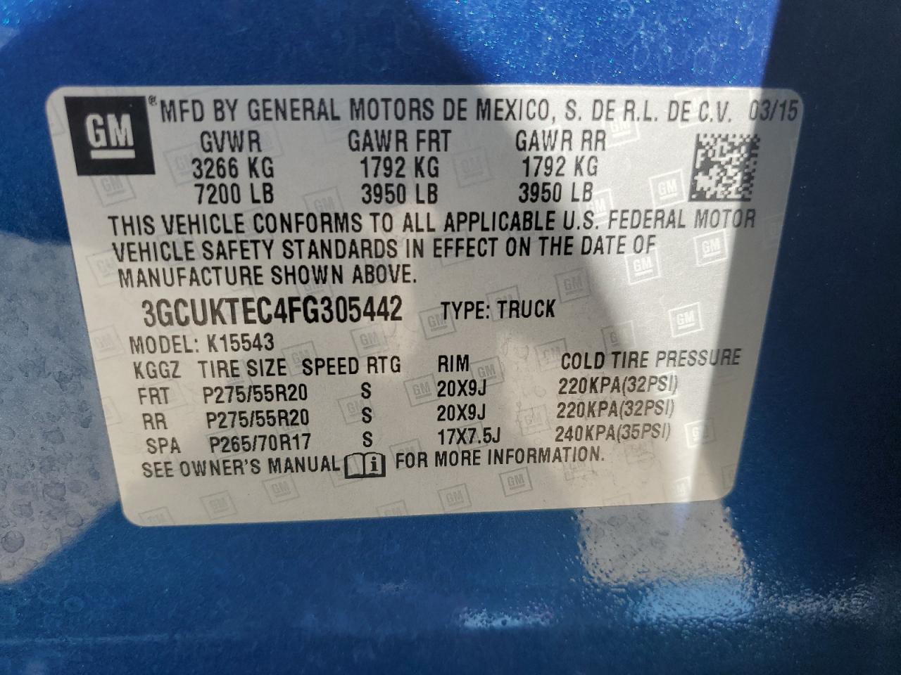 3GCUKTEC4FG305442 2015 Chevrolet Silverado K1500 High Country