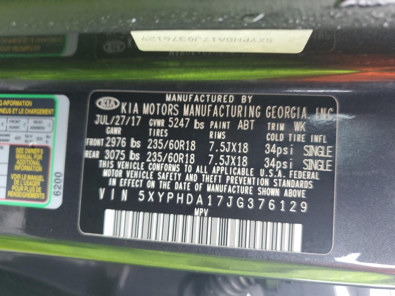 2018 Kia Sorento Ex VIN: 5XYPHDA17JG376129 Lot: 66718894