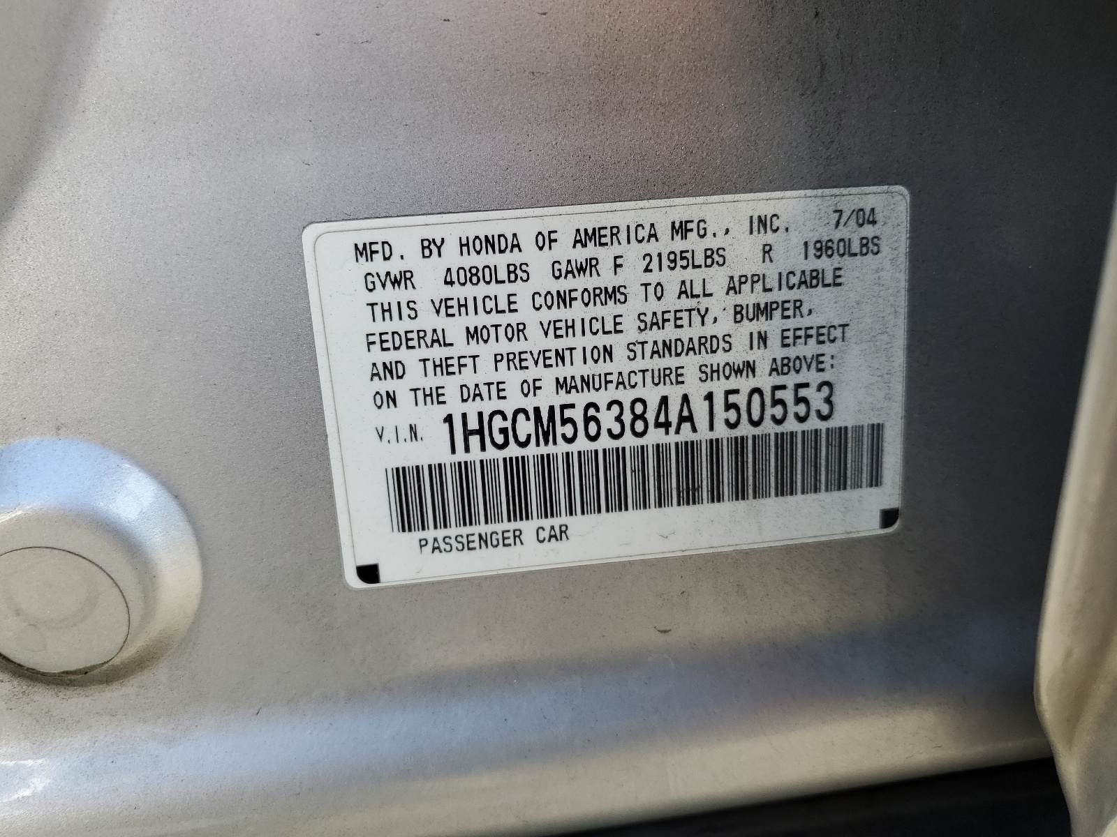 1HGCM56384A150553 2004 Honda Accord Lx