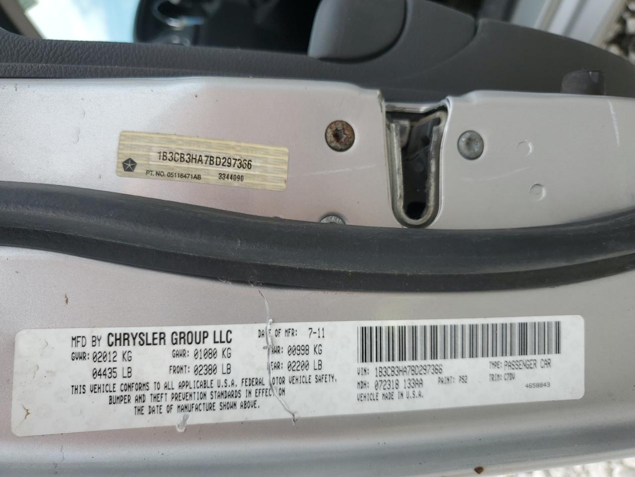 2011 Dodge Caliber Mainstreet VIN: 1B3CB3HA7BD297366 Lot: 67606874