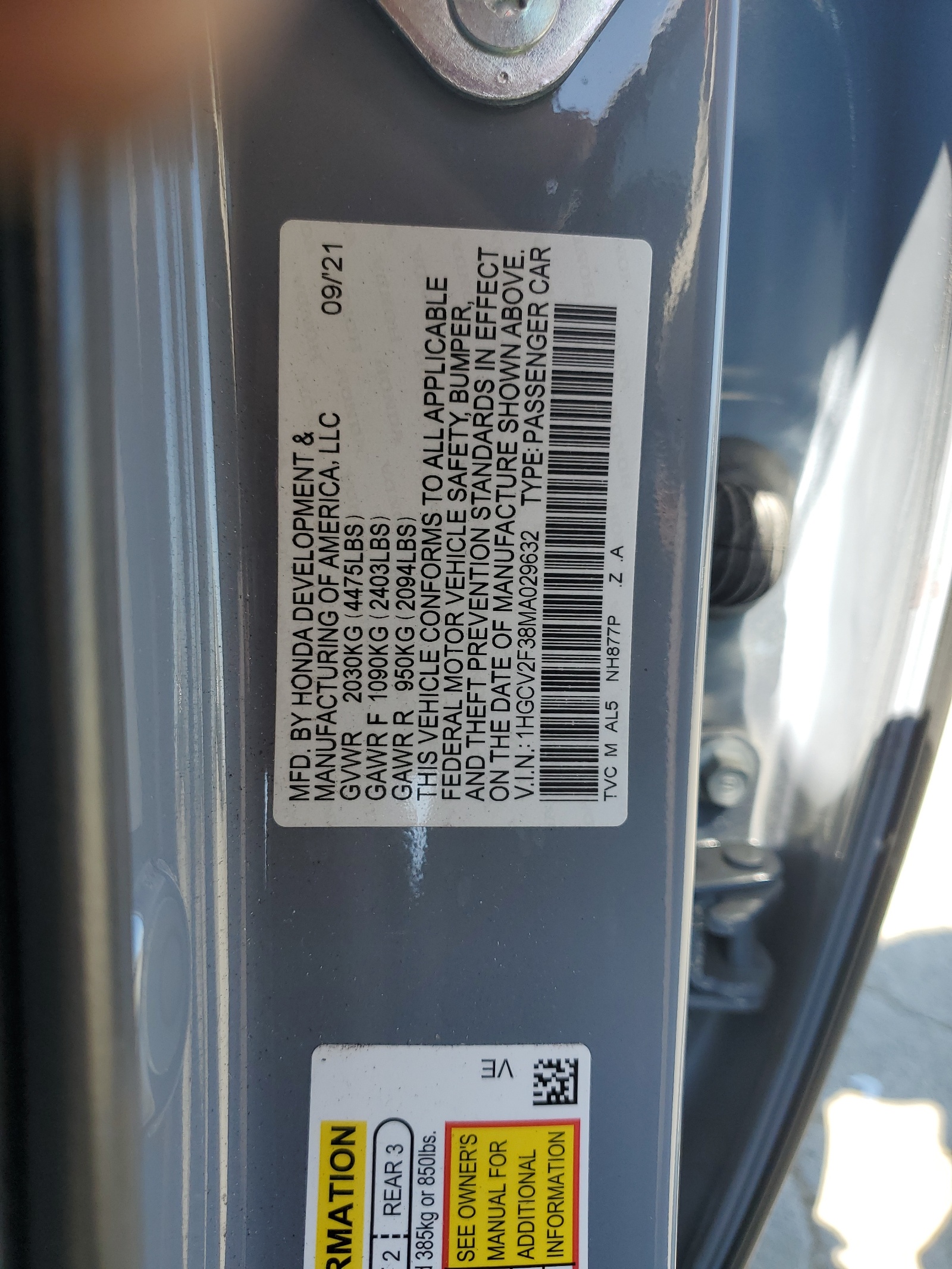 1HGCV2F38MA029632 2021 Honda Accord Sport