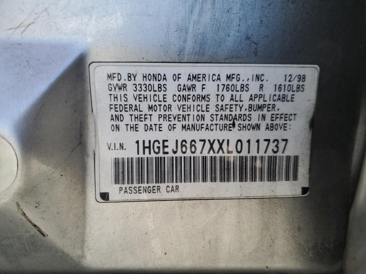 1999 Honda Civic Lx VIN: 1HGEJ667XXL011737 Lot: 66990774