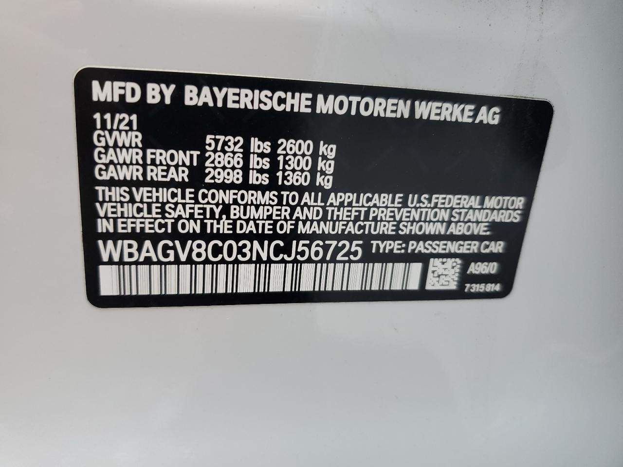 WBAGV8C03NCJ56725 2022 BMW M850Xi