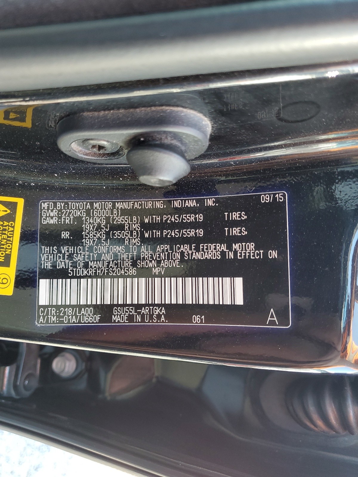 5TDDKRFH7FS204586 2015 Toyota Highlander Limited