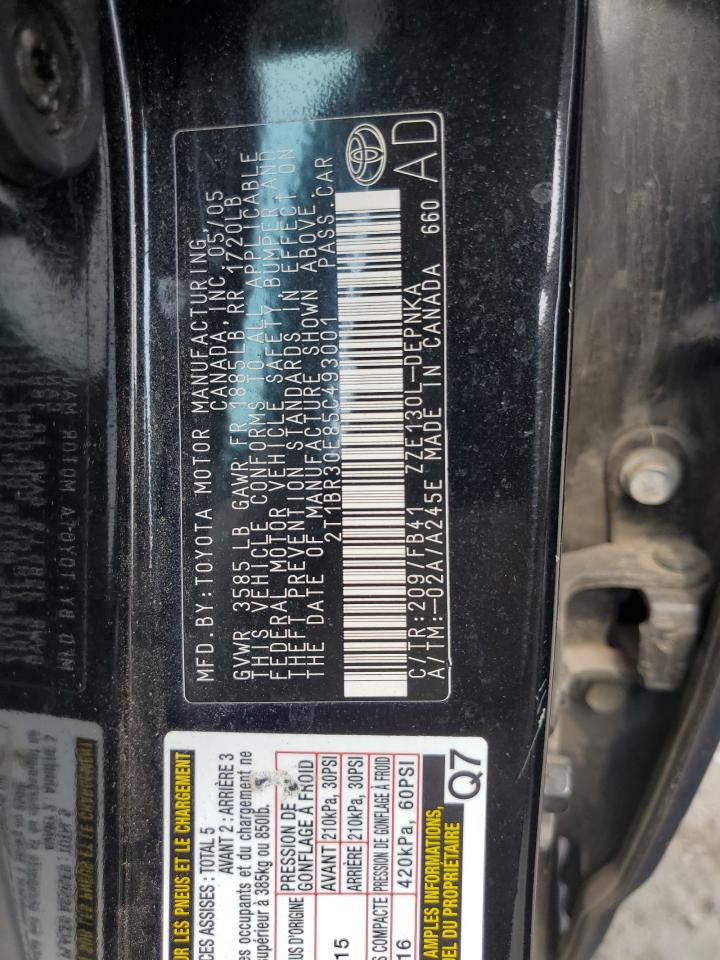 2005 Toyota Corolla Ce VIN: 2T1BR30E85C493001 Lot: 65489964