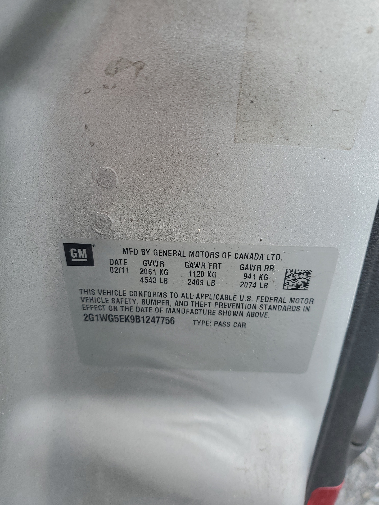 2G1WG5EK9B1247756 2011 Chevrolet Impala Lt