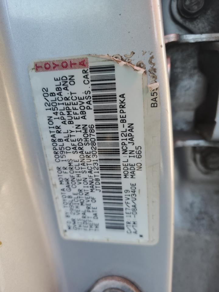 2003 Toyota Echo VIN: JTDBT123130280786 Lot: 67327824