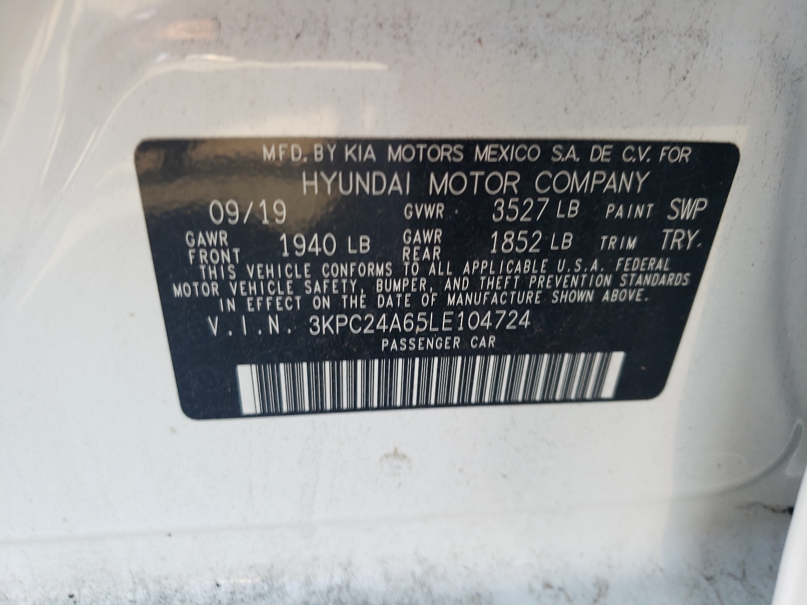 3KPC24A65LE104724 2020 Hyundai Accent Se