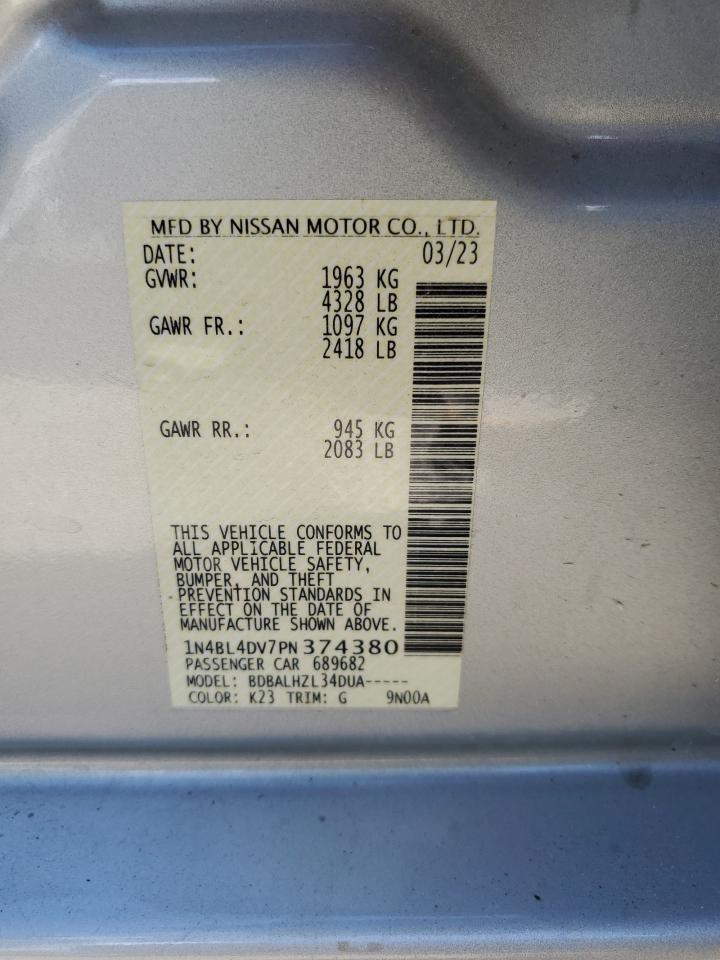 2023 Nissan Altima Sv VIN: 1N4BL4DV7PN374380 Lot: 69679864