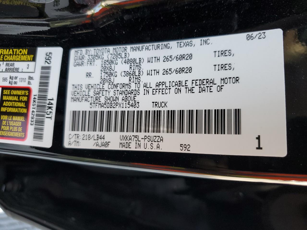 2023 Toyota Tundra Crewmax Platinum VIN: 5TFMA5DB2PX115403 Lot: 68492134