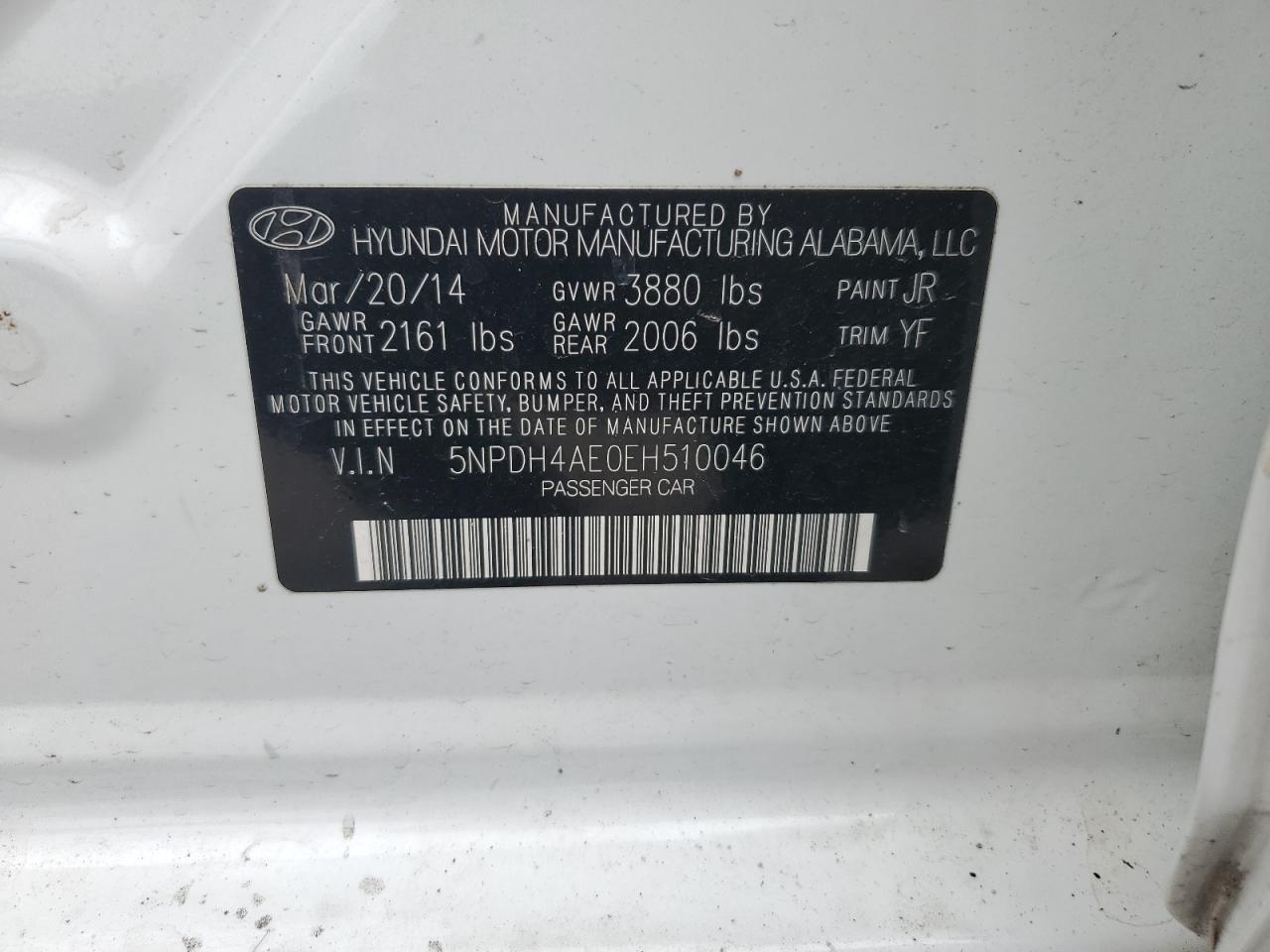 5NPDH4AE0EH510046 2014 Hyundai Elantra Se