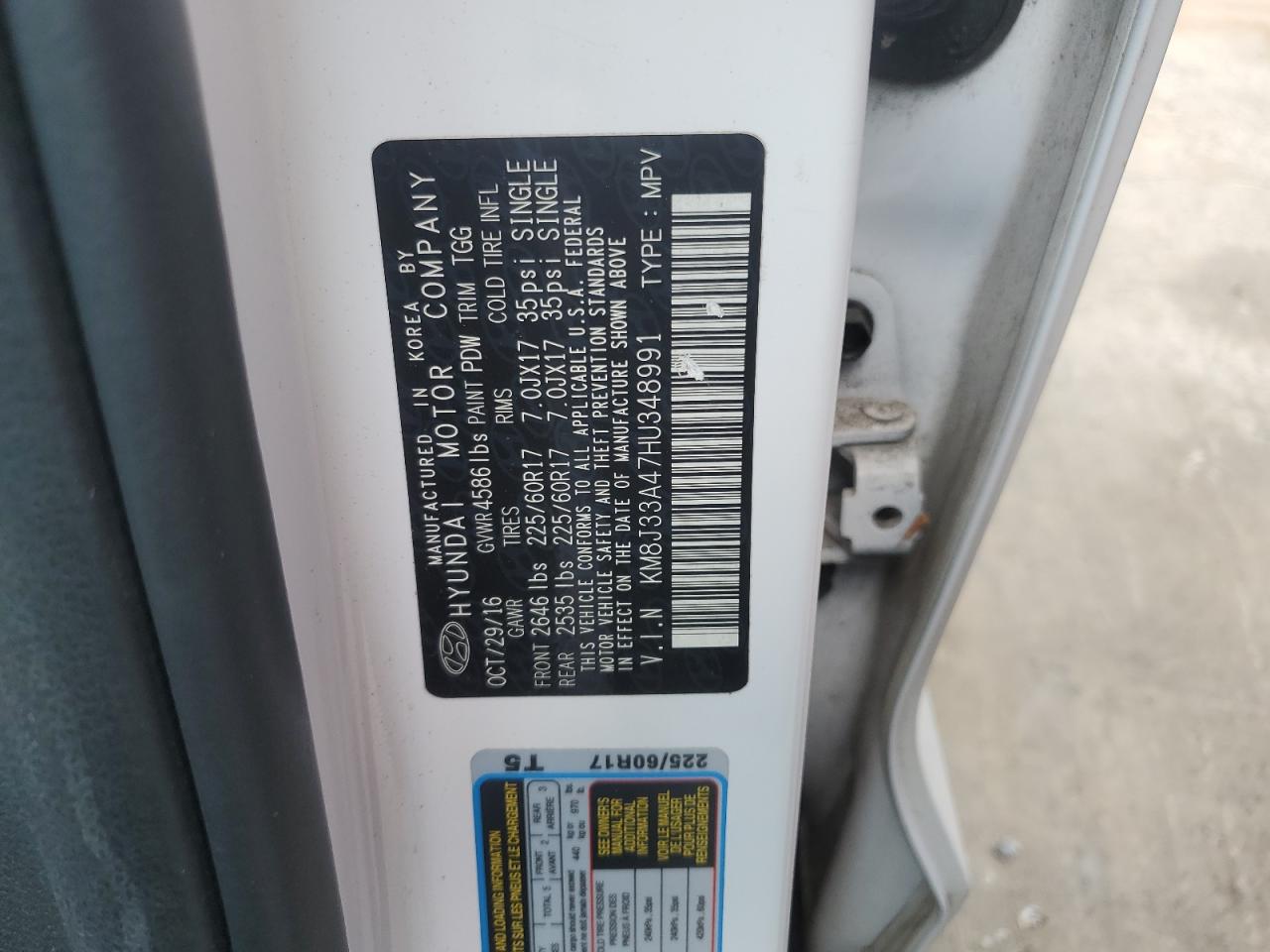 2017 Hyundai Tucson Limited VIN: KM8J33A47HU348991 Lot: 64760604