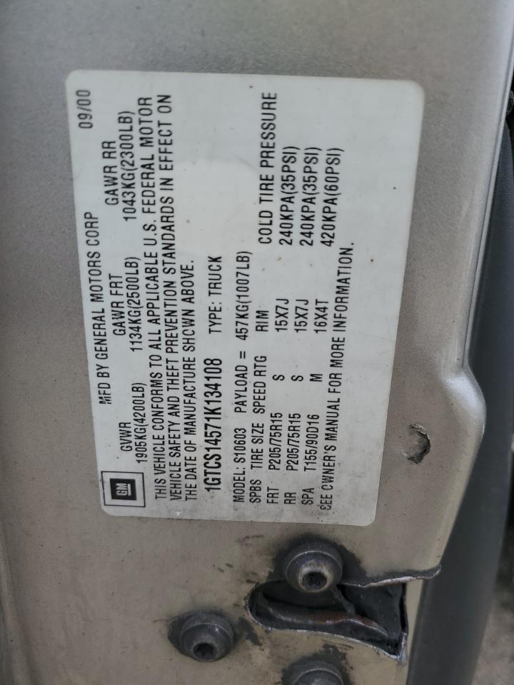 2001 GMC Sonoma VIN: 1GTCS14571K134108 Lot: 68675734