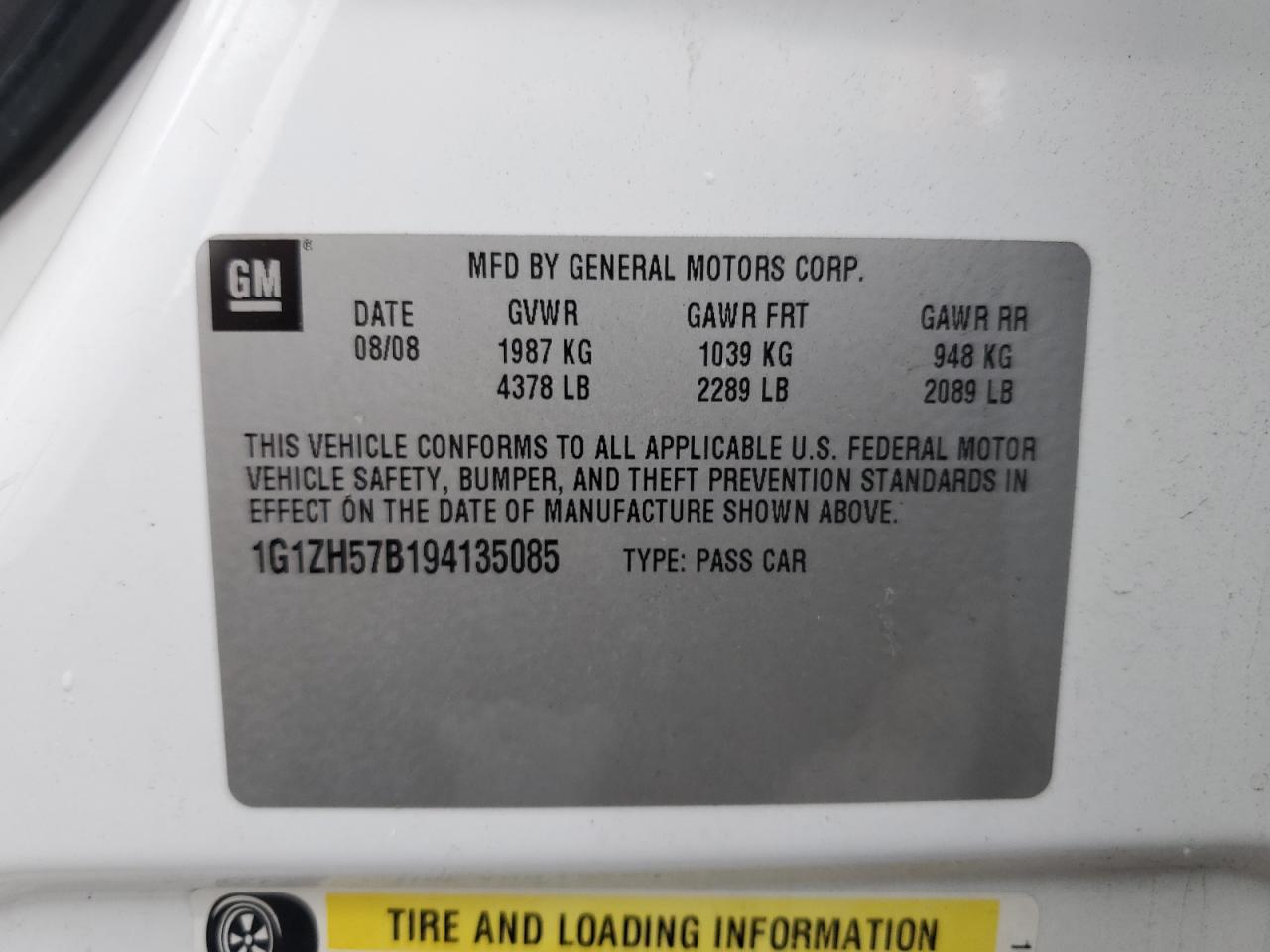 2009 Chevrolet Malibu 1Lt VIN: 1G1ZH57B194135085 Lot: 66464934