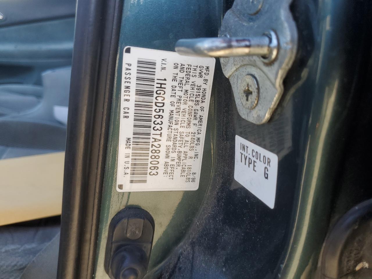 1996 Honda Accord Lx VIN: 1HGCD5633TA288063 Lot: 67107384