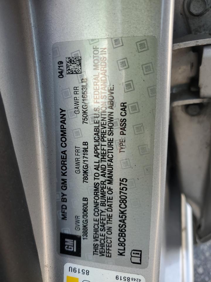 2019 Chevrolet Spark Ls VIN: KL8CB6SA5KC807575 Lot: 62654674