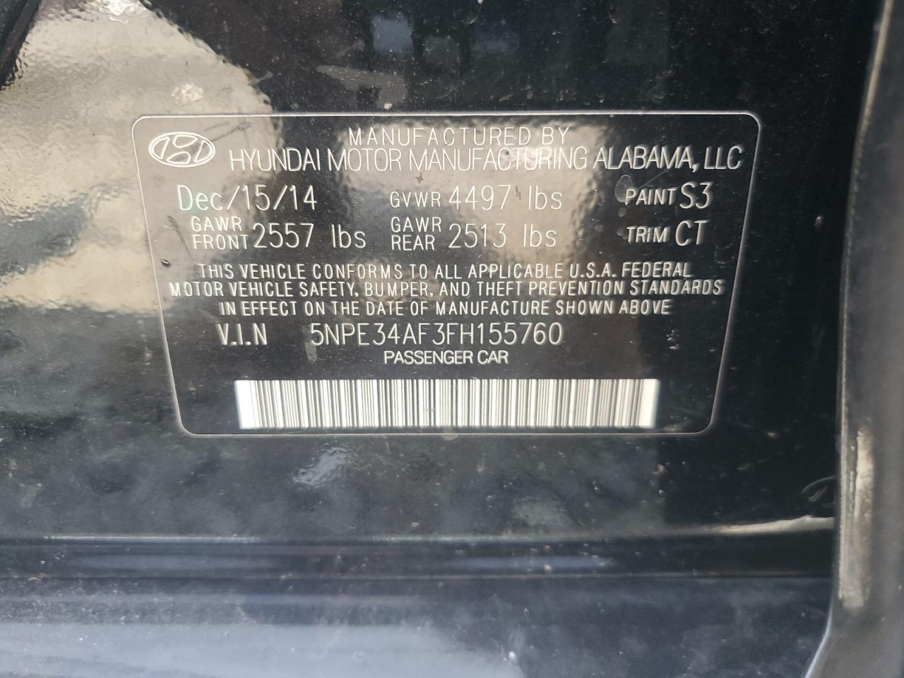 5NPE34AF3FH155760 2015 Hyundai Sonata Sport