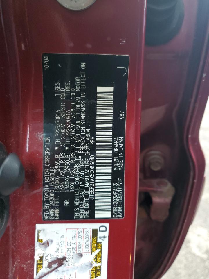 2005 Toyota Highlander Limited VIN: JTEEP21AX50083640 Lot: 66351714