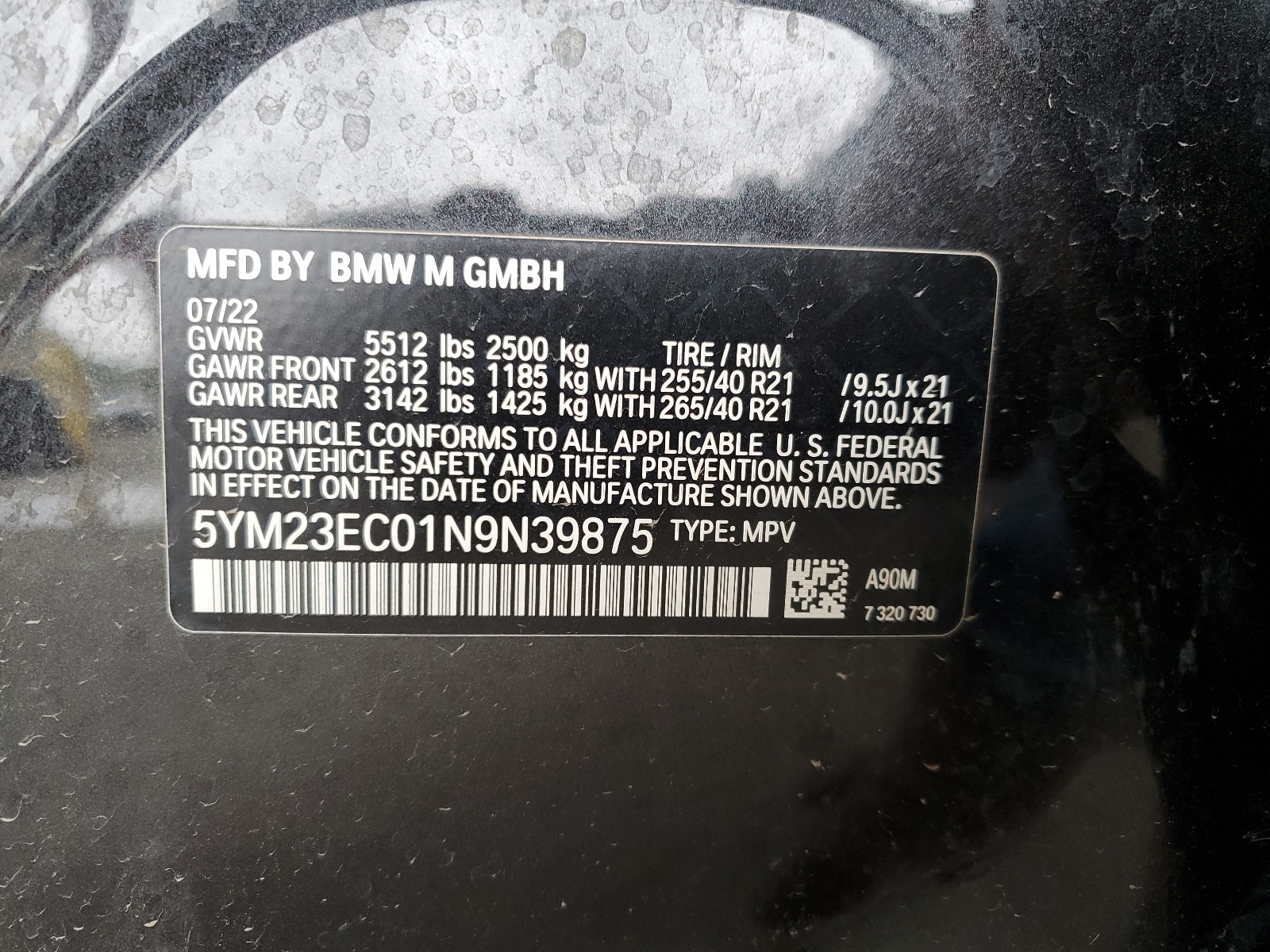 5YM23EC01N9N39875 2022 BMW X4 M