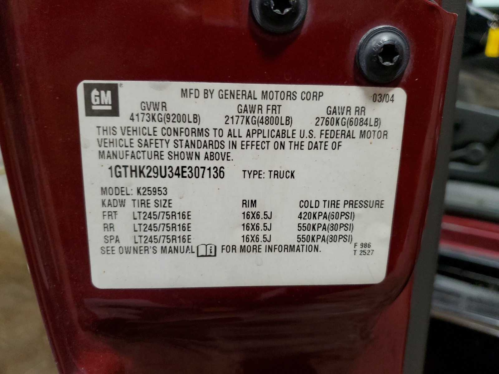 1GTHK29U34E307136 2004 GMC Sierra K2500 Heavy Duty