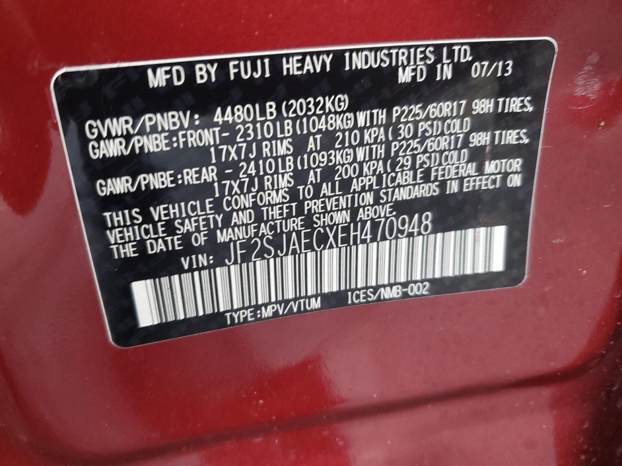 2014 Subaru Forester 2.5I Premium VIN: JF2SJAECXEH470948 Lot: 66400524