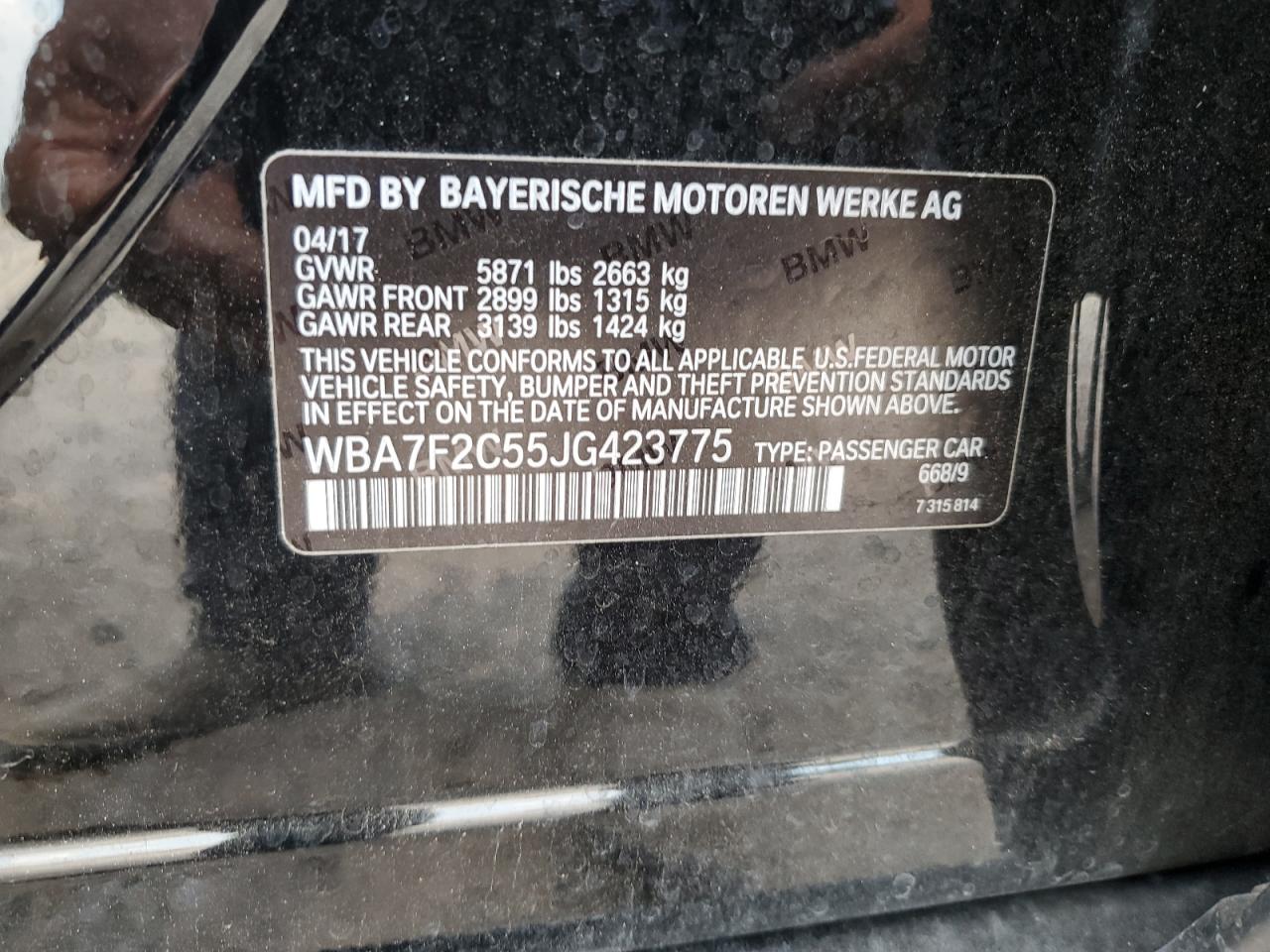 2018 BMW 750 Xi VIN: WBA7F2C55JG423775 Lot: 66943614