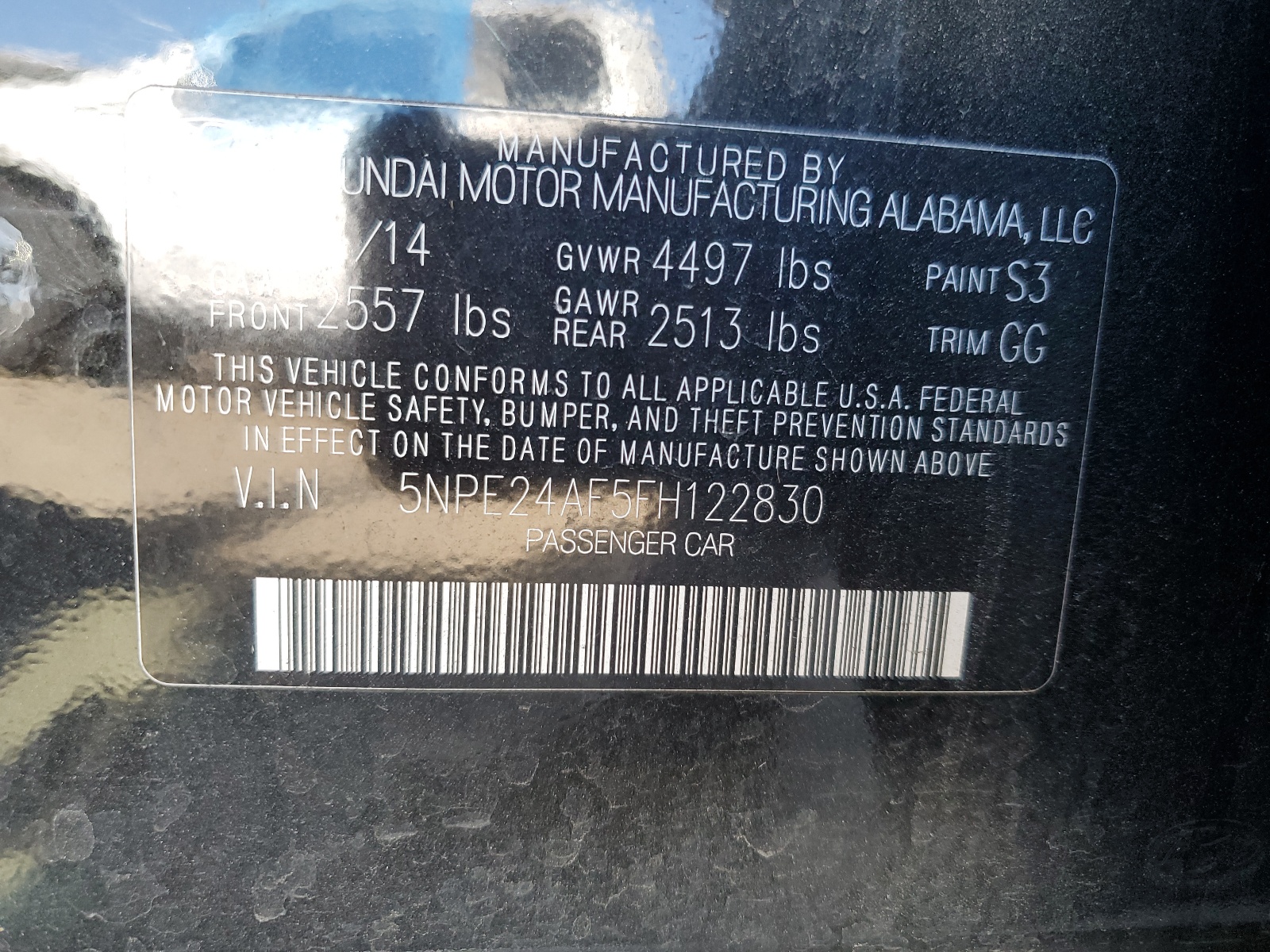 5NPE24AF5FH122830 2015 Hyundai Sonata Se