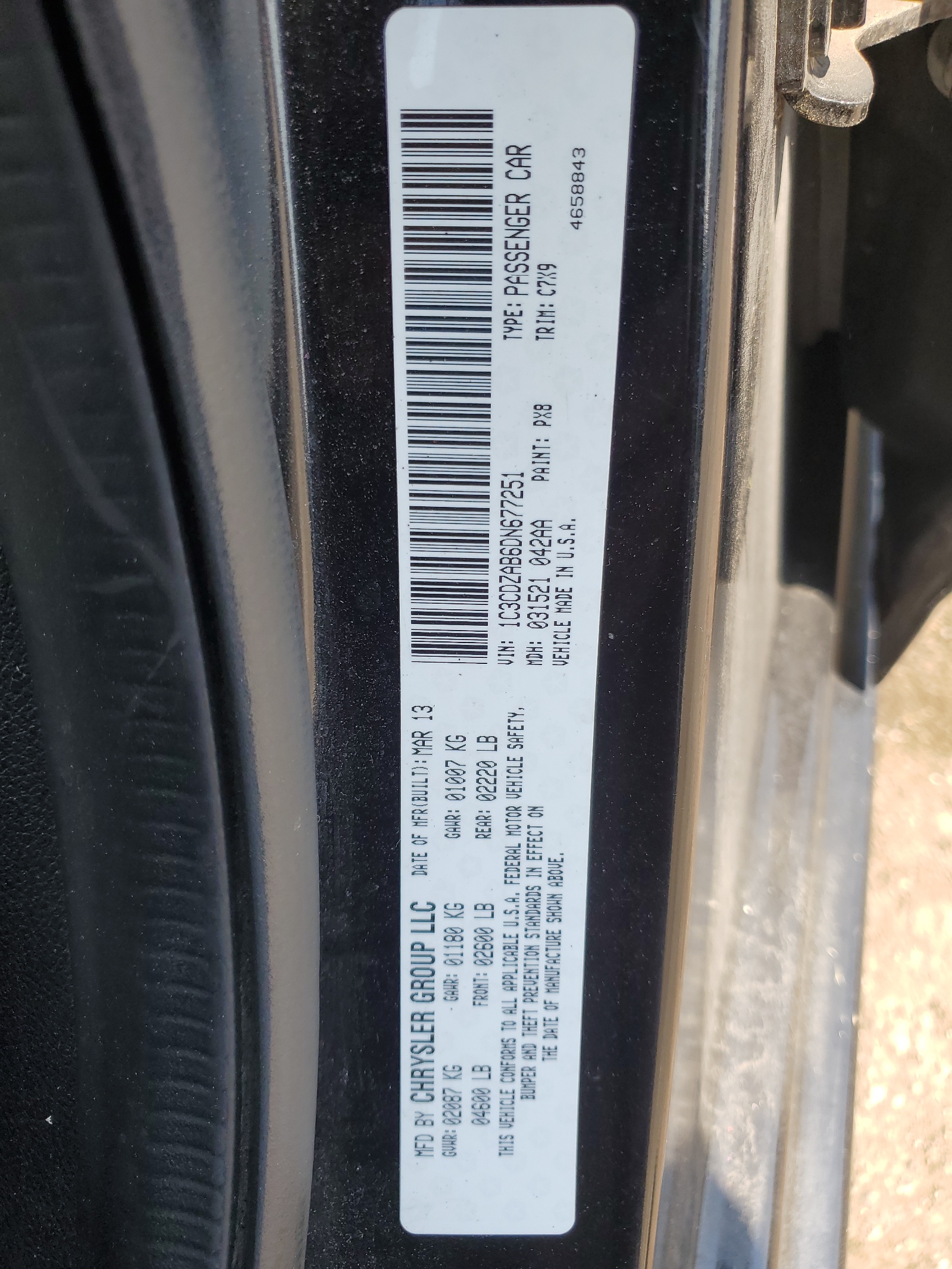 1C3CDZAB6DN677251 2013 Dodge Avenger Se