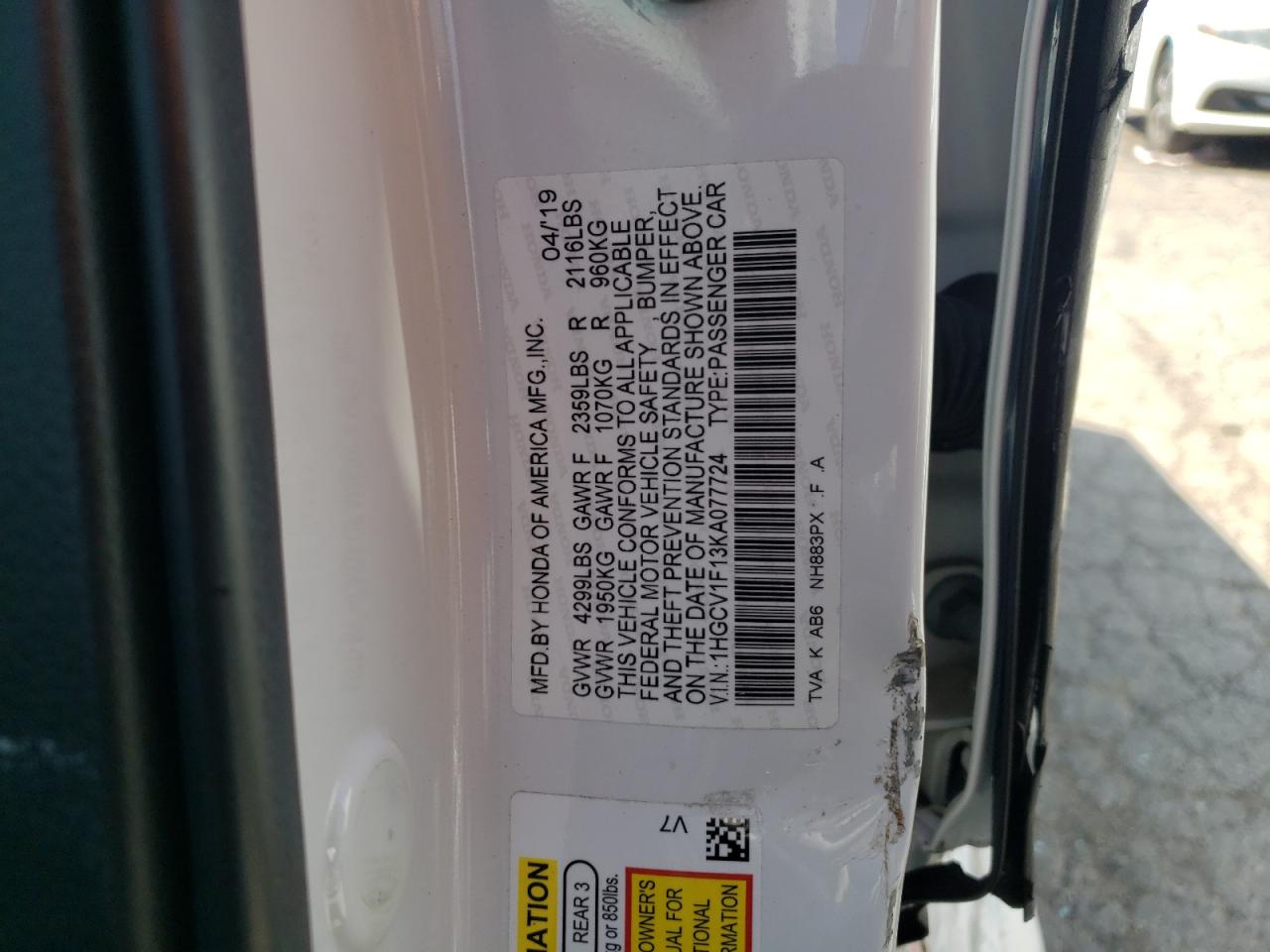 1HGCV1F13KA077724 2019 Honda Accord Lx