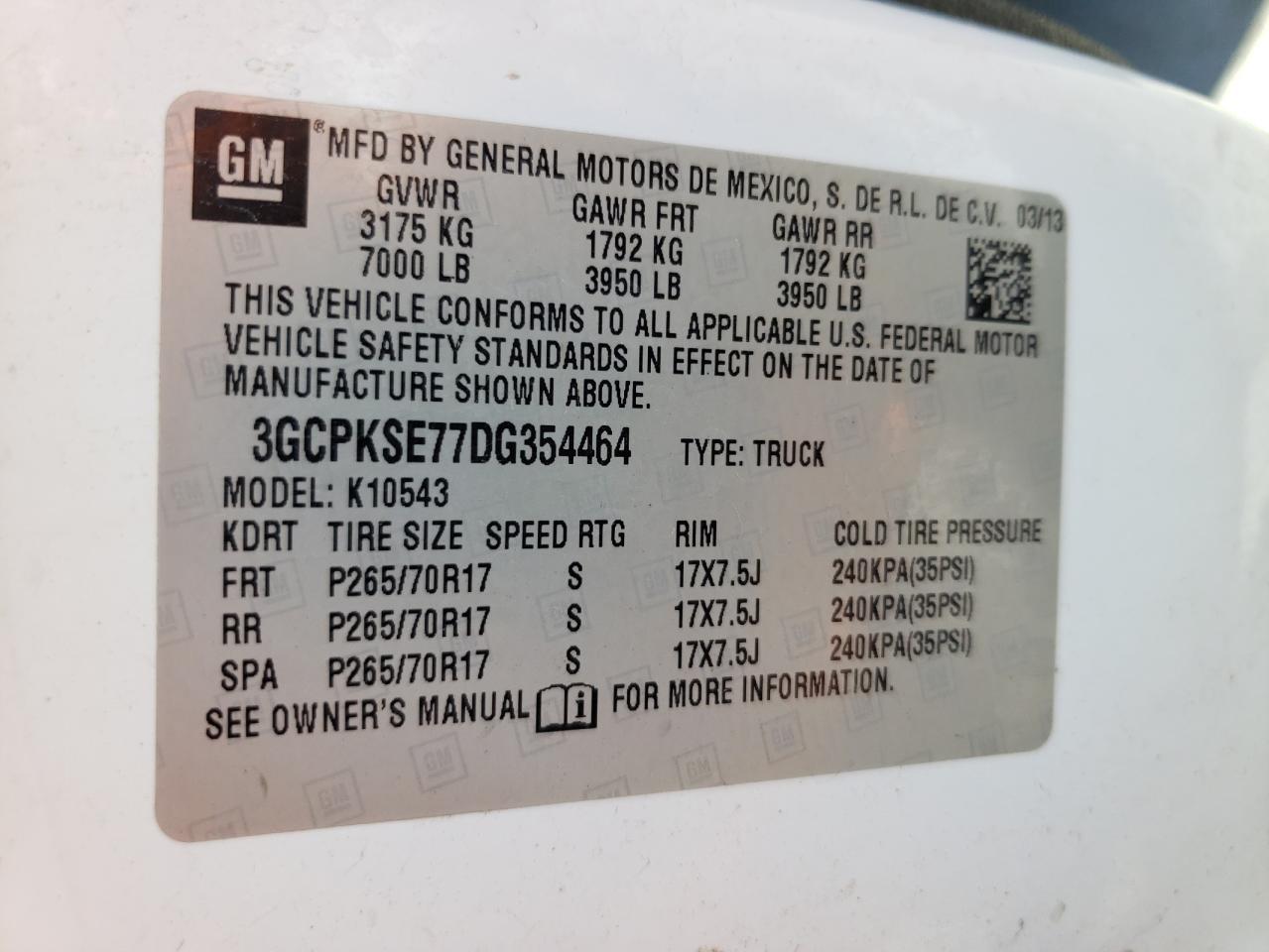 3GCPKSE77DG354464 2013 Chevrolet Silverado K1500 Lt