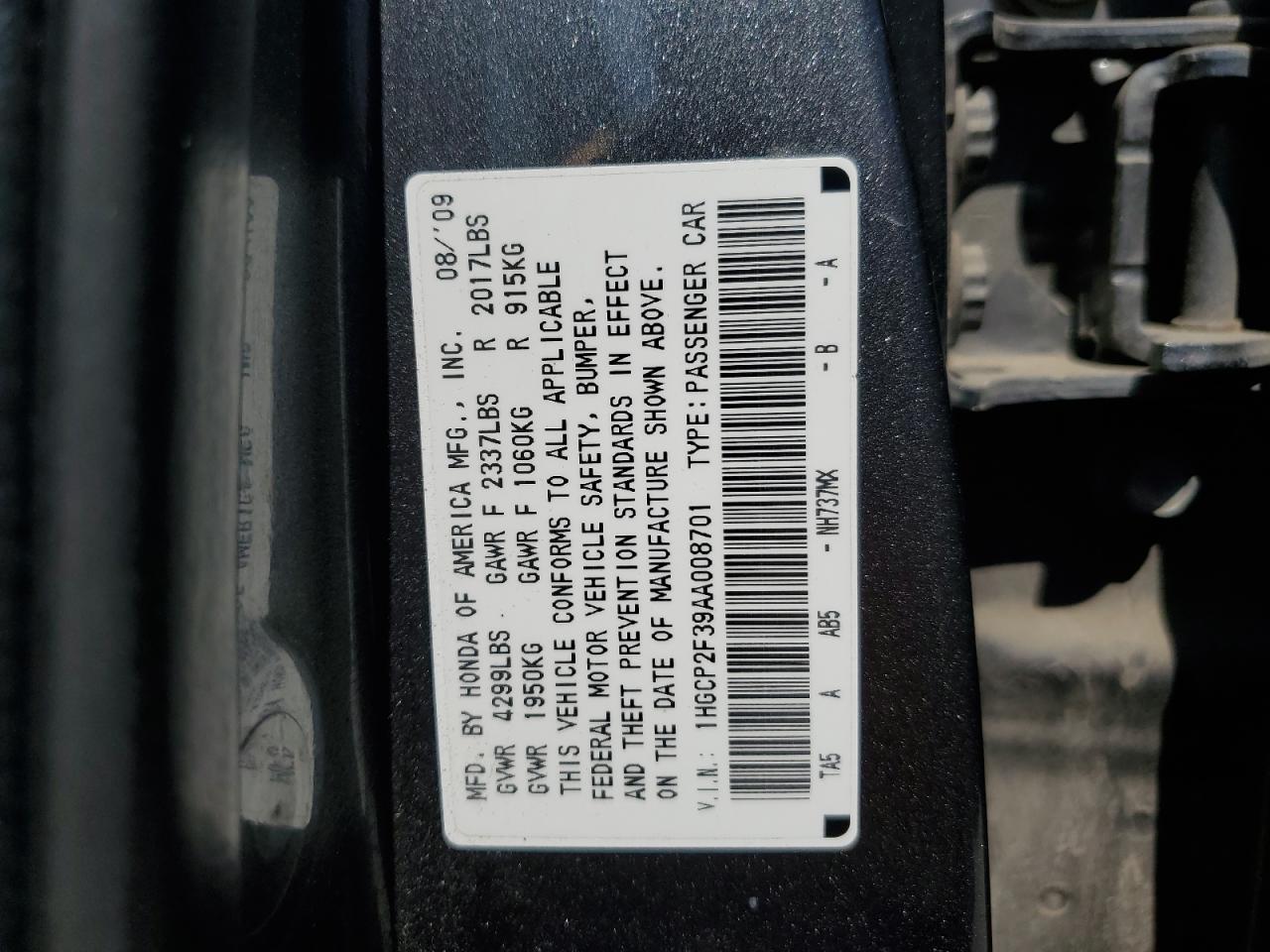 2010 Honda Accord Lx VIN: 1HGCP2F39AA008701 Lot: 69328934