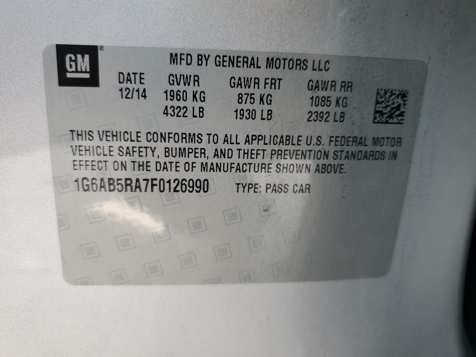 1G6AB5RA7F0126990 2015 Cadillac Ats Luxury