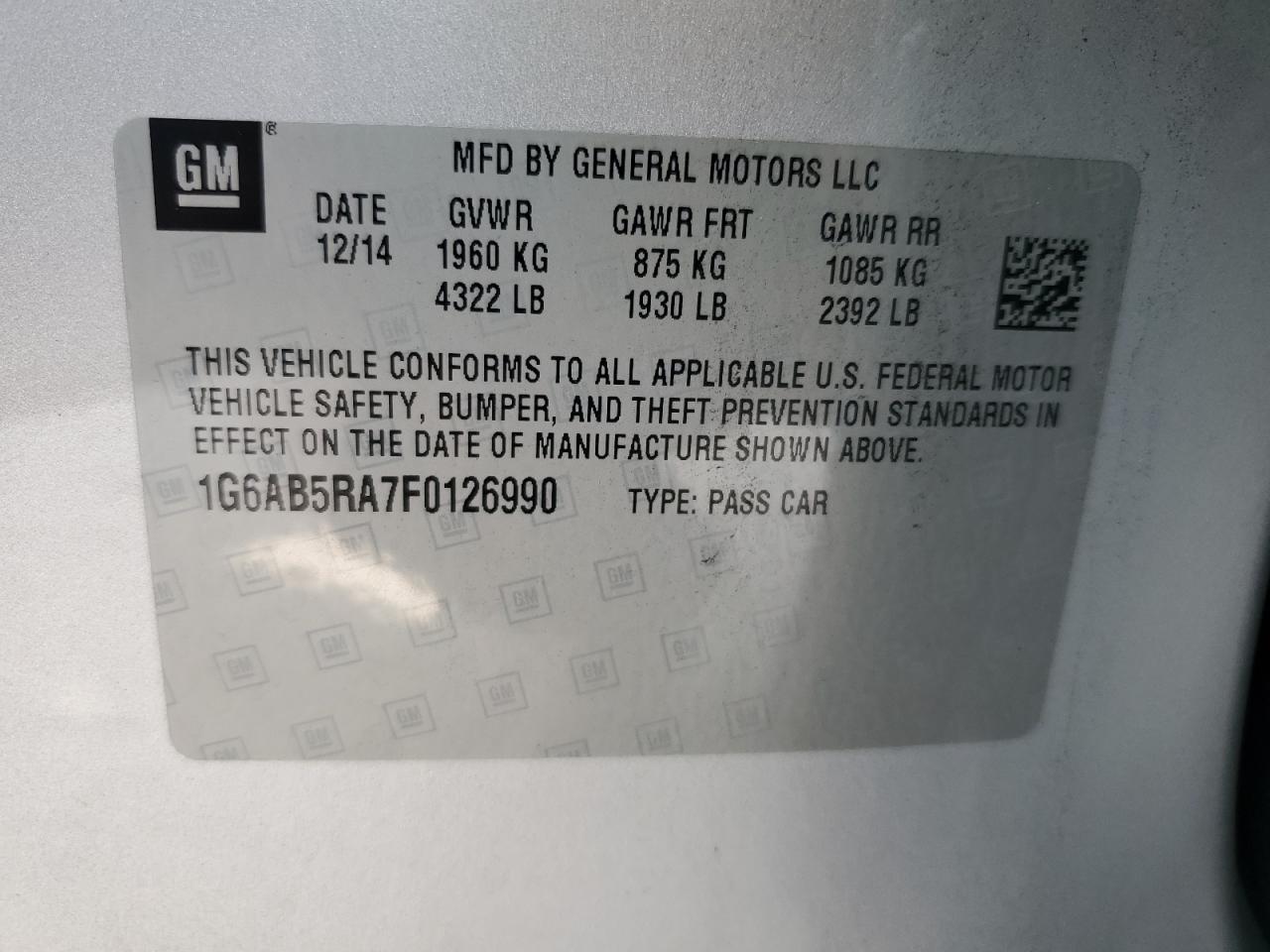 2015 Cadillac Ats Luxury VIN: 1G6AB5RA7F0126990 Lot: 66492874