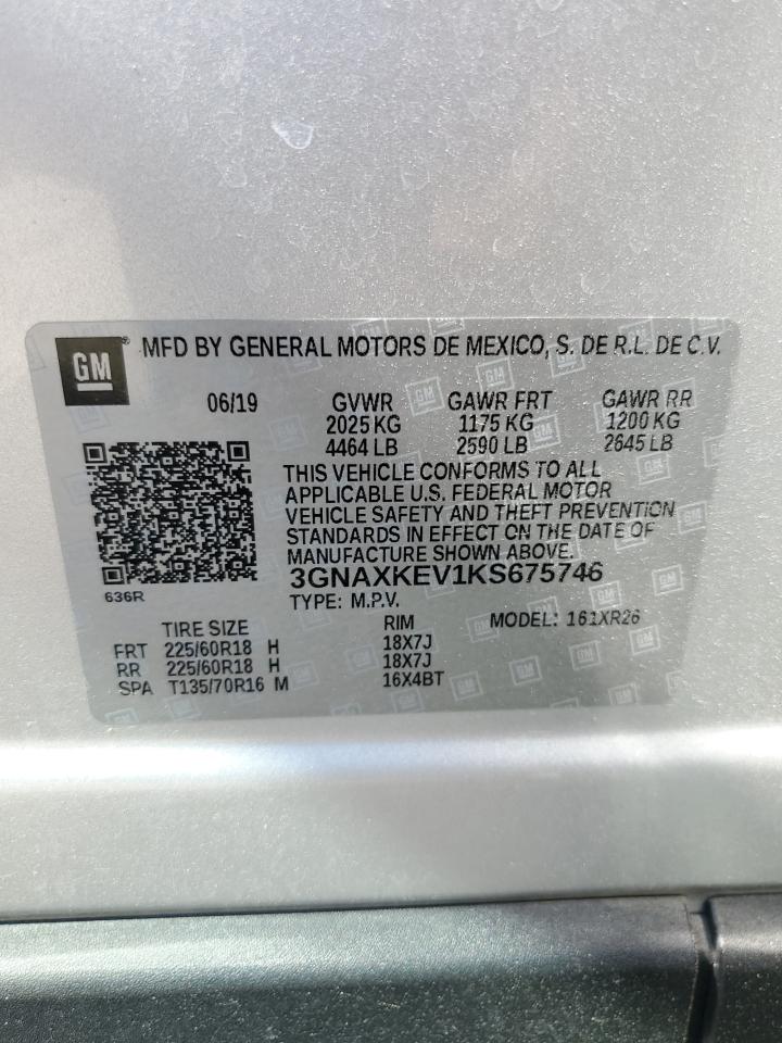 3GNAXKEV1KS675746 2019 Chevrolet Equinox Lt