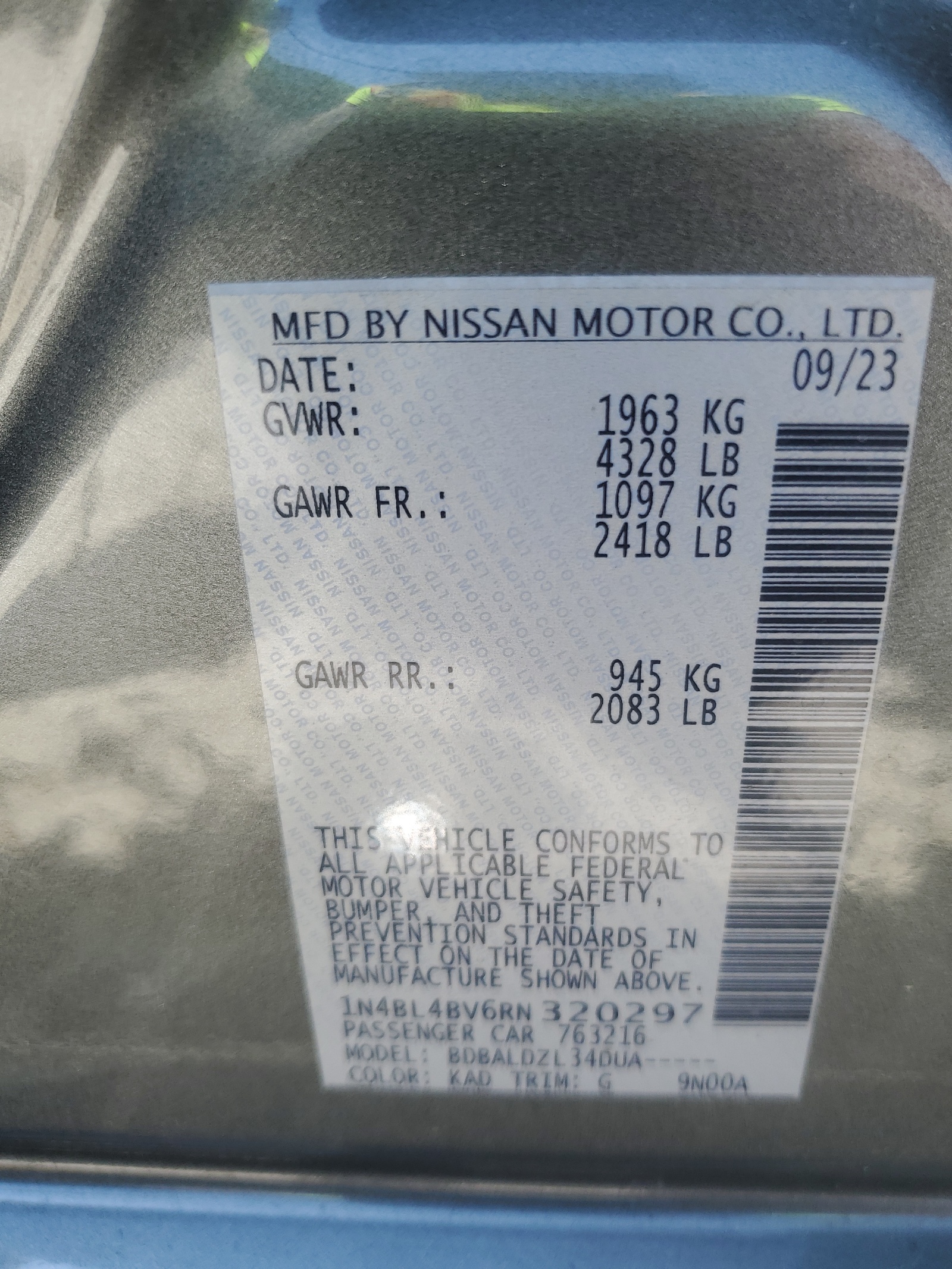 1N4BL4BV6RN320297 2024 Nissan Altima S