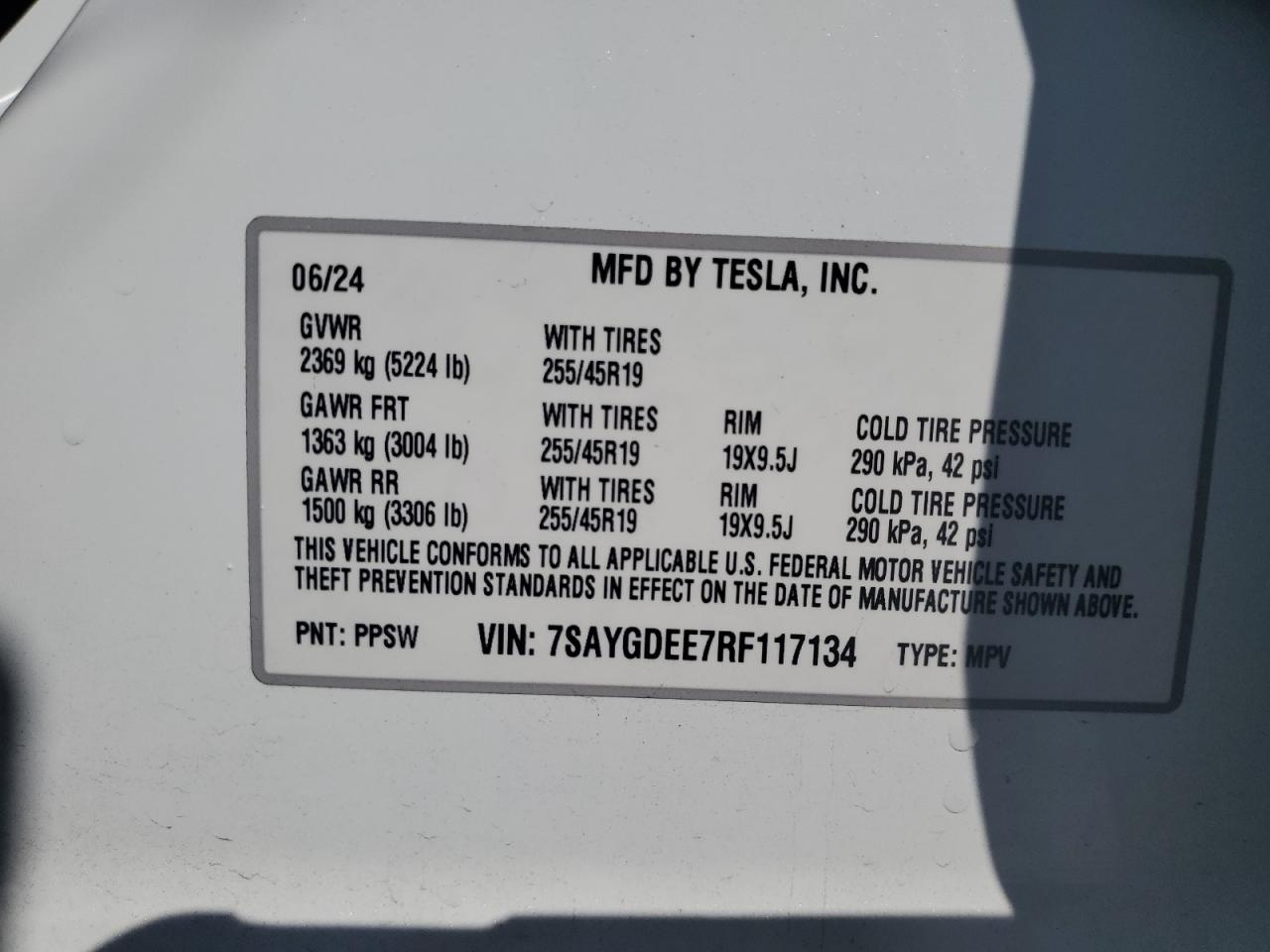 7SAYGDEE7RF117134 2024 Tesla Model Y