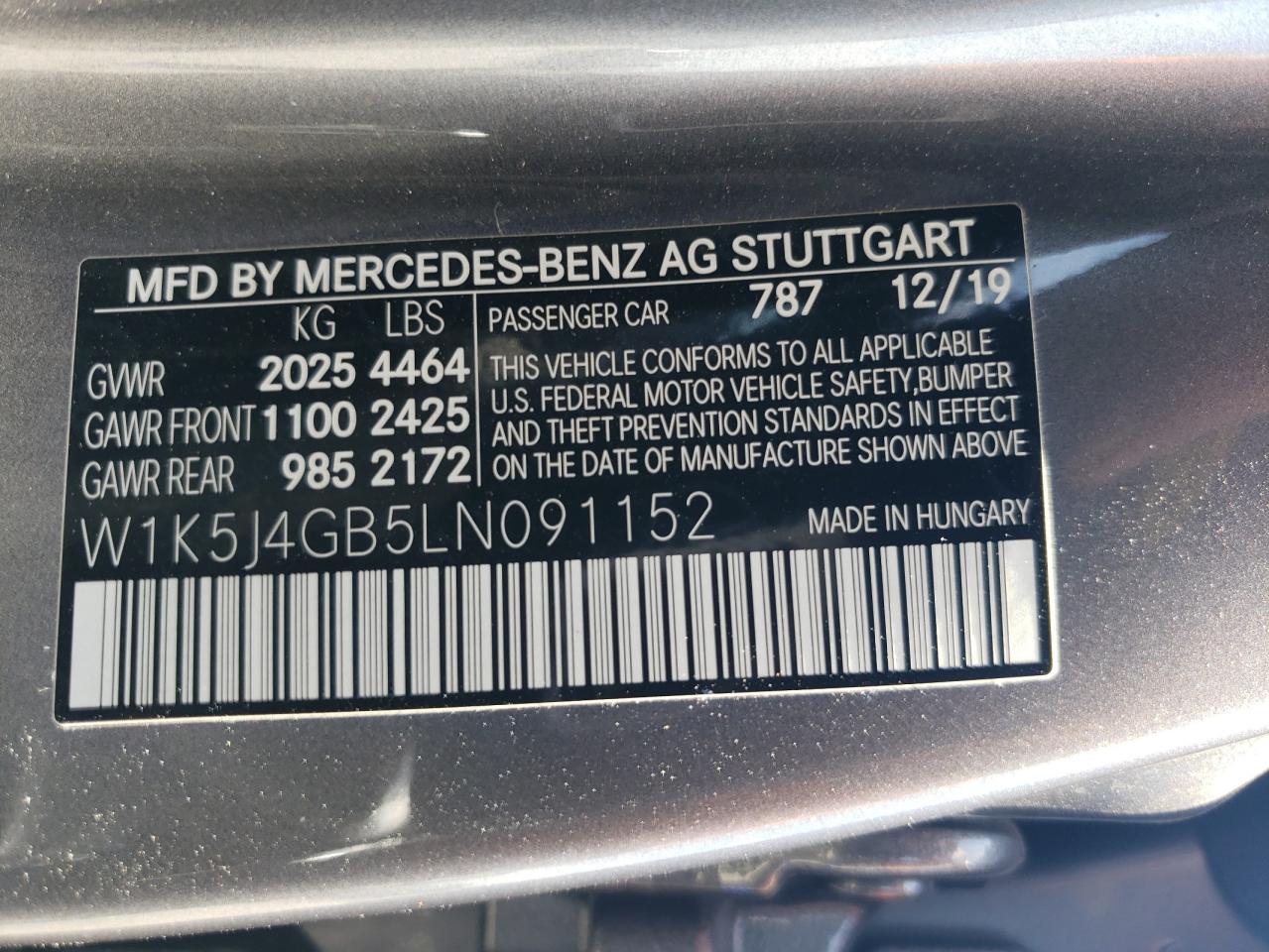 2020 Mercedes-Benz Cla 250 VIN: W1K5J4GB5LN091152 Lot: 66523594