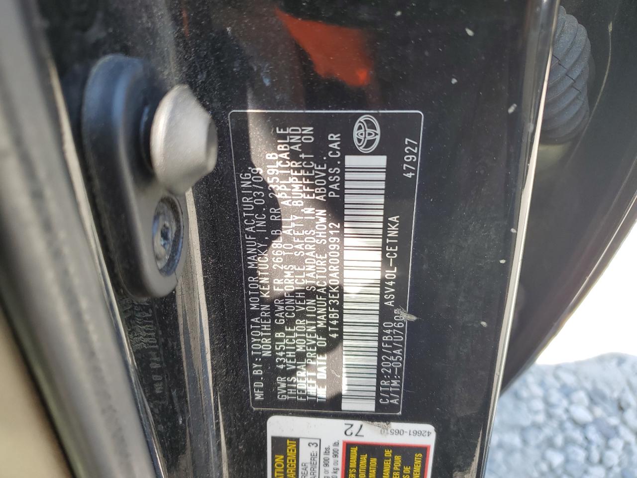 4T4BF3EK0AR009912 2010 Toyota Camry Base